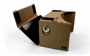 Google Cardboard side view with smartphone visible at open front